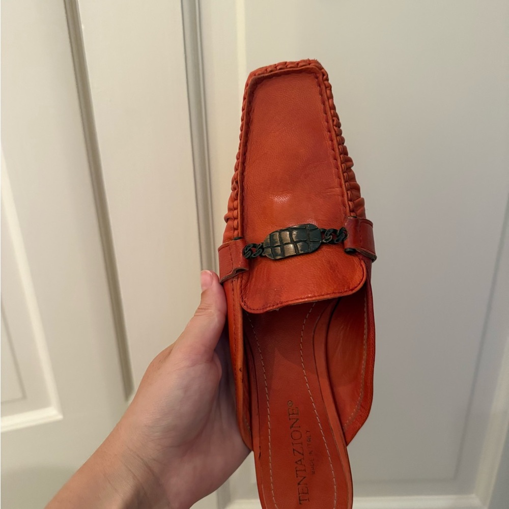 Vibrant Orange Suede Heels with Square Toe